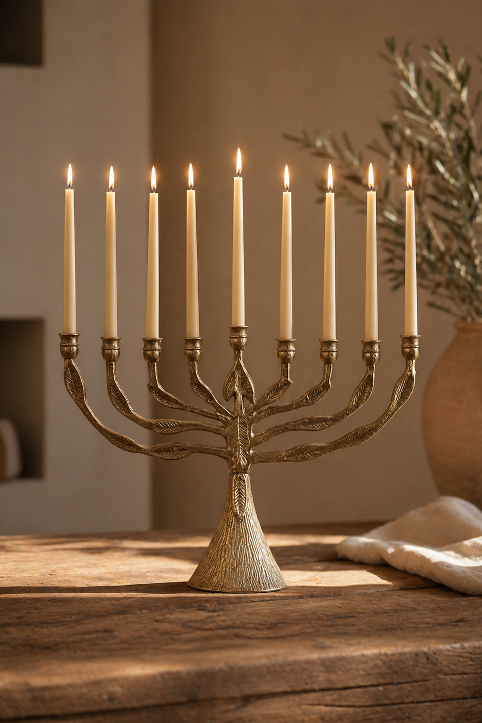 Candelabro decorativo árbol dorado de metal con capacidad para nueve velas de candelero, ideal para decorar mesas de comedor, consolas y espacios elegantes.
